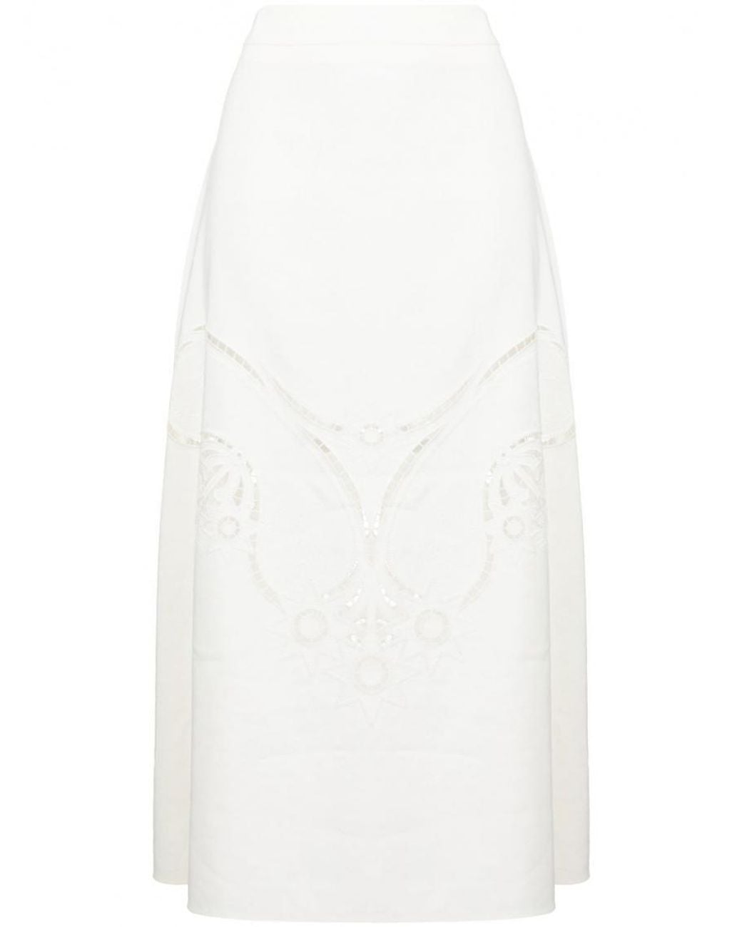 Chloé White Embroidered Midi Skirt