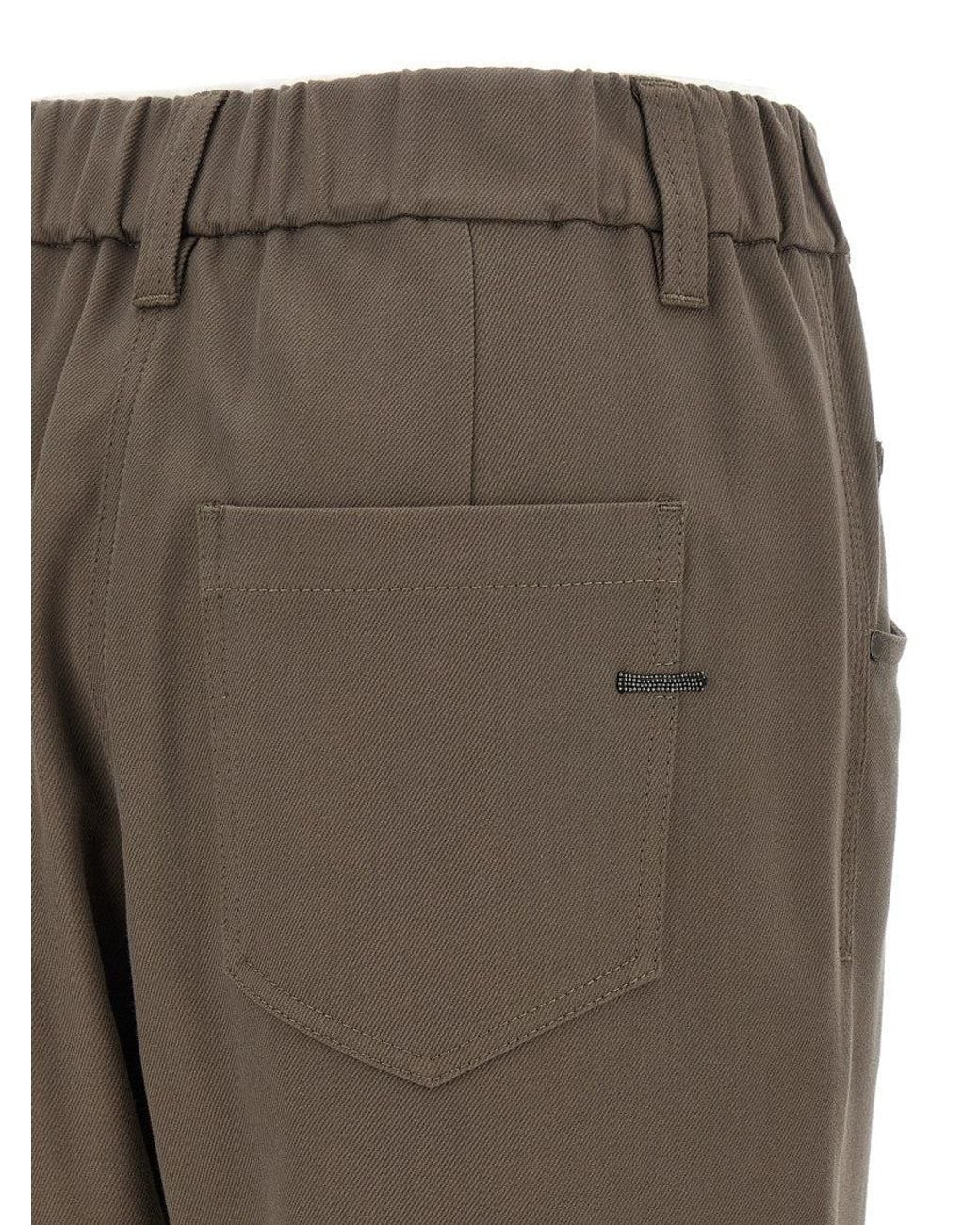 Brunello Cucinelli Gray Shiny Bartack Pants