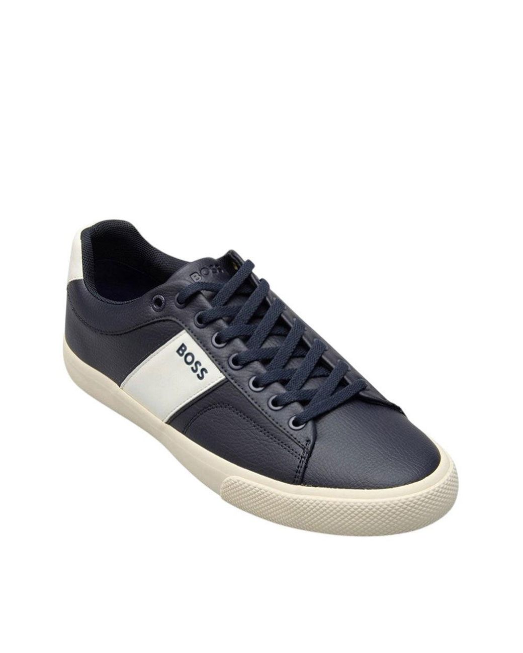 Boss Blue Logo Leather Sneakers for men