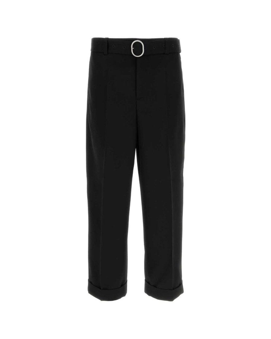 Jil Sander Black Wool Gabardine Belted Trousers for men