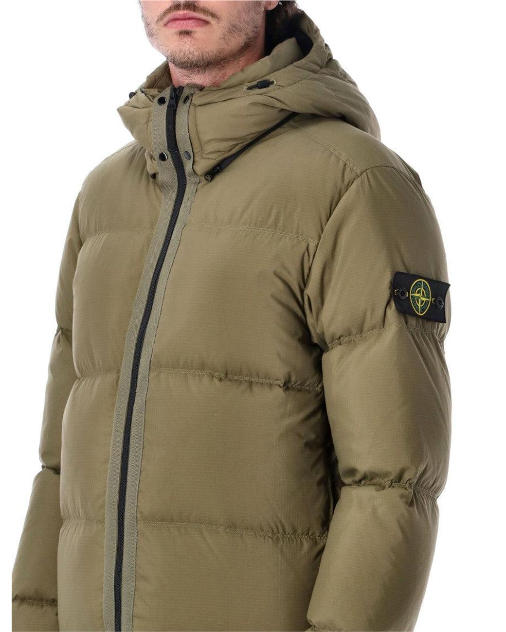 Stone Island Green Fw26 Military-Inspired Quilted Puffer Coat For for men