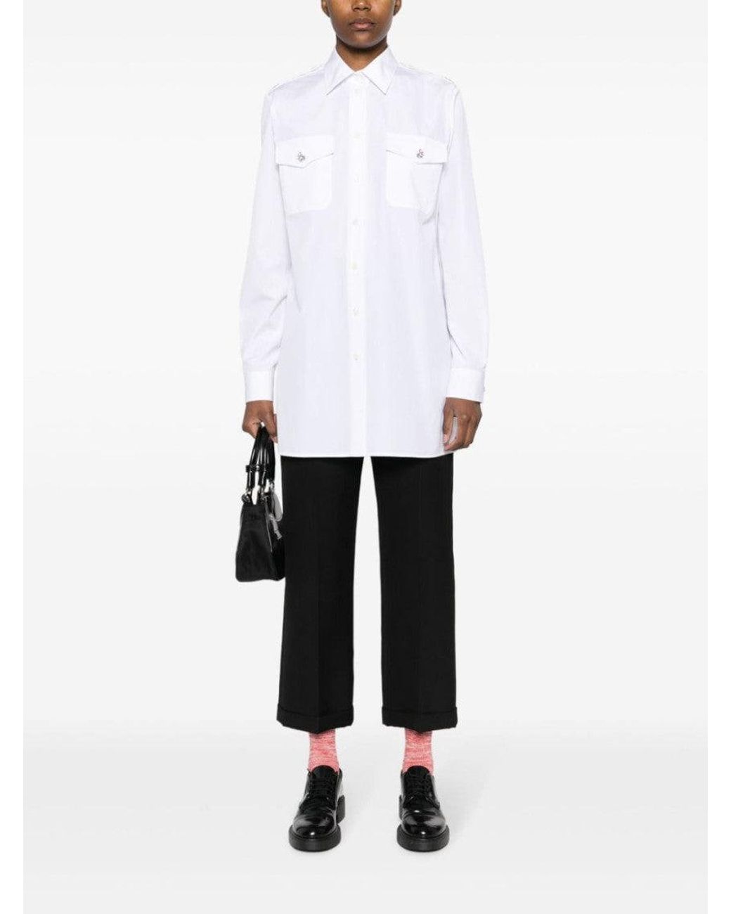 Prada White Crystal-button Cotton Shirt