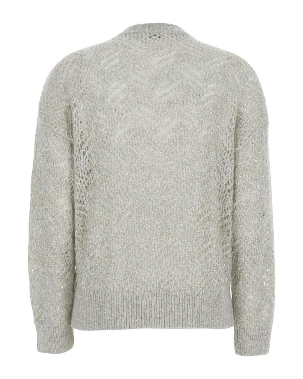 Brunello Cucinelli Gray Embellished Crew Neck Sweater