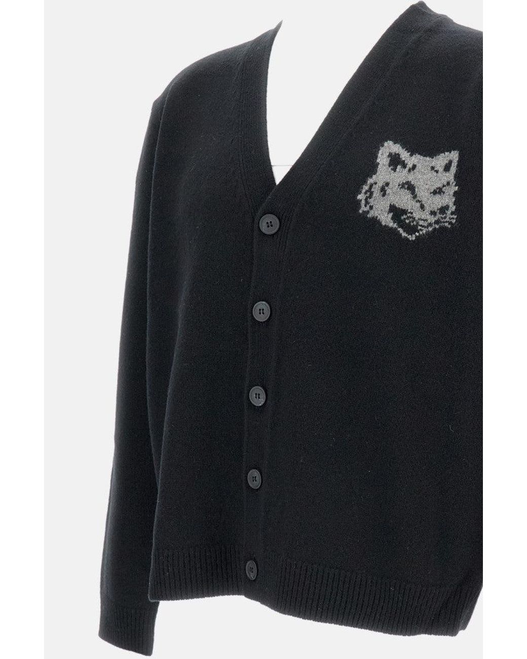 Maison Kitsuné Blue Fox Head Intarsia Merino Cardigan for men