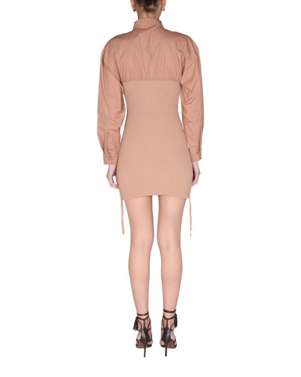ANDREADAMO Pink Woven Shirt Collar Mini Dress