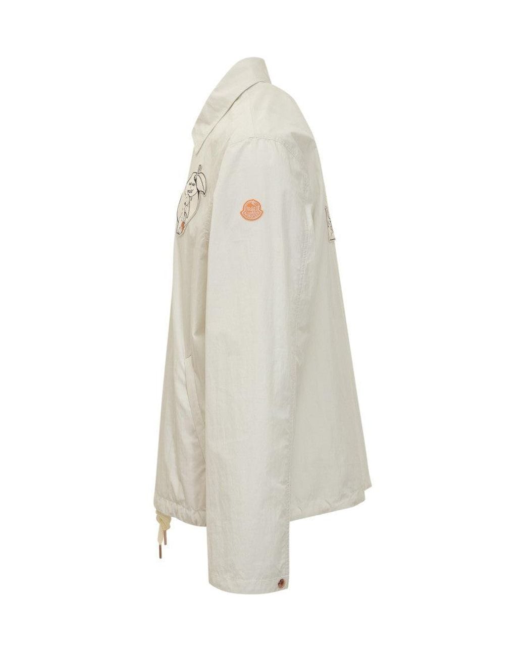 Moncler White Embroidered Shirt Collar Jacket for men