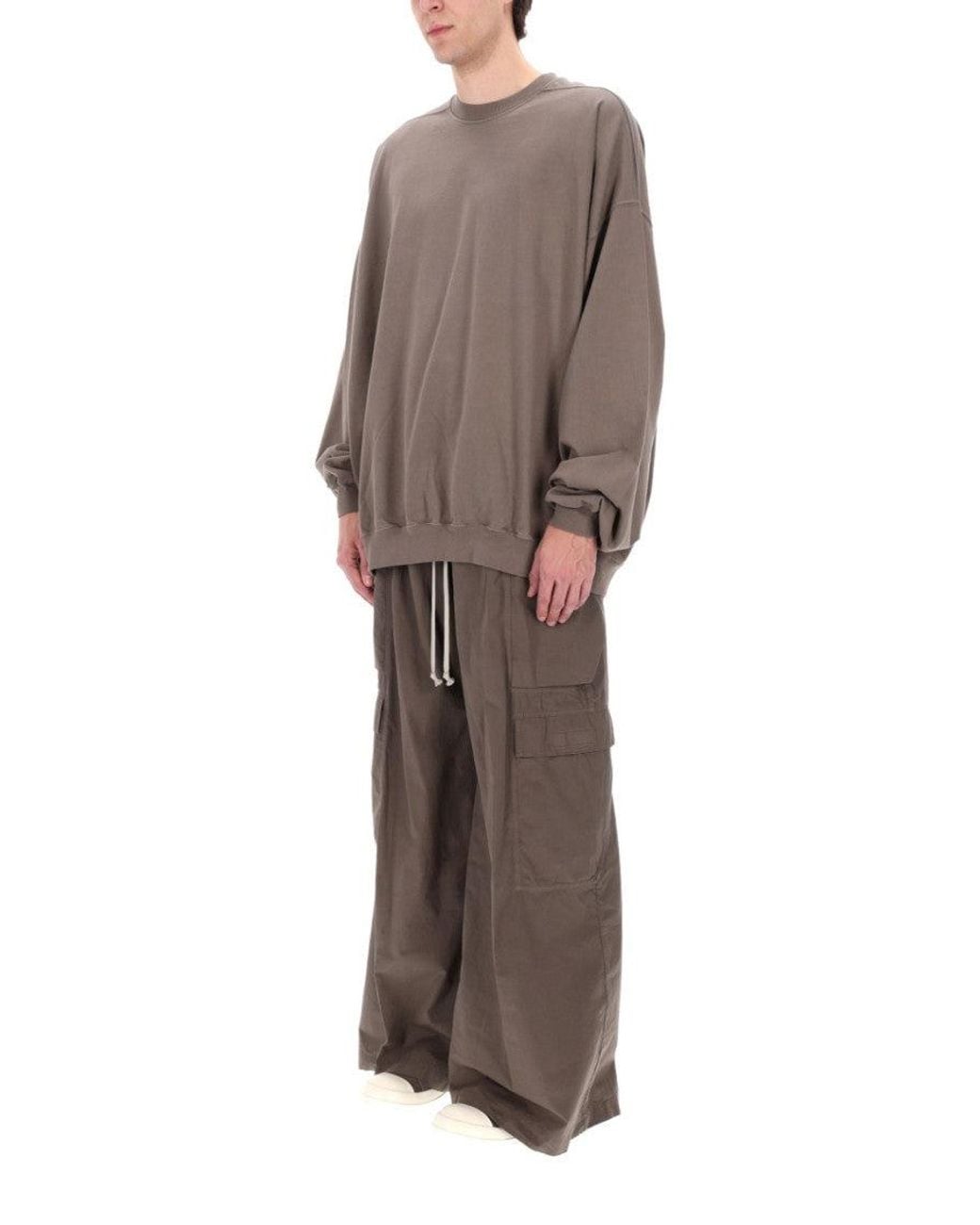 Rick Owens Brown Taupe Solid Crew Neck Sweatshirt for men