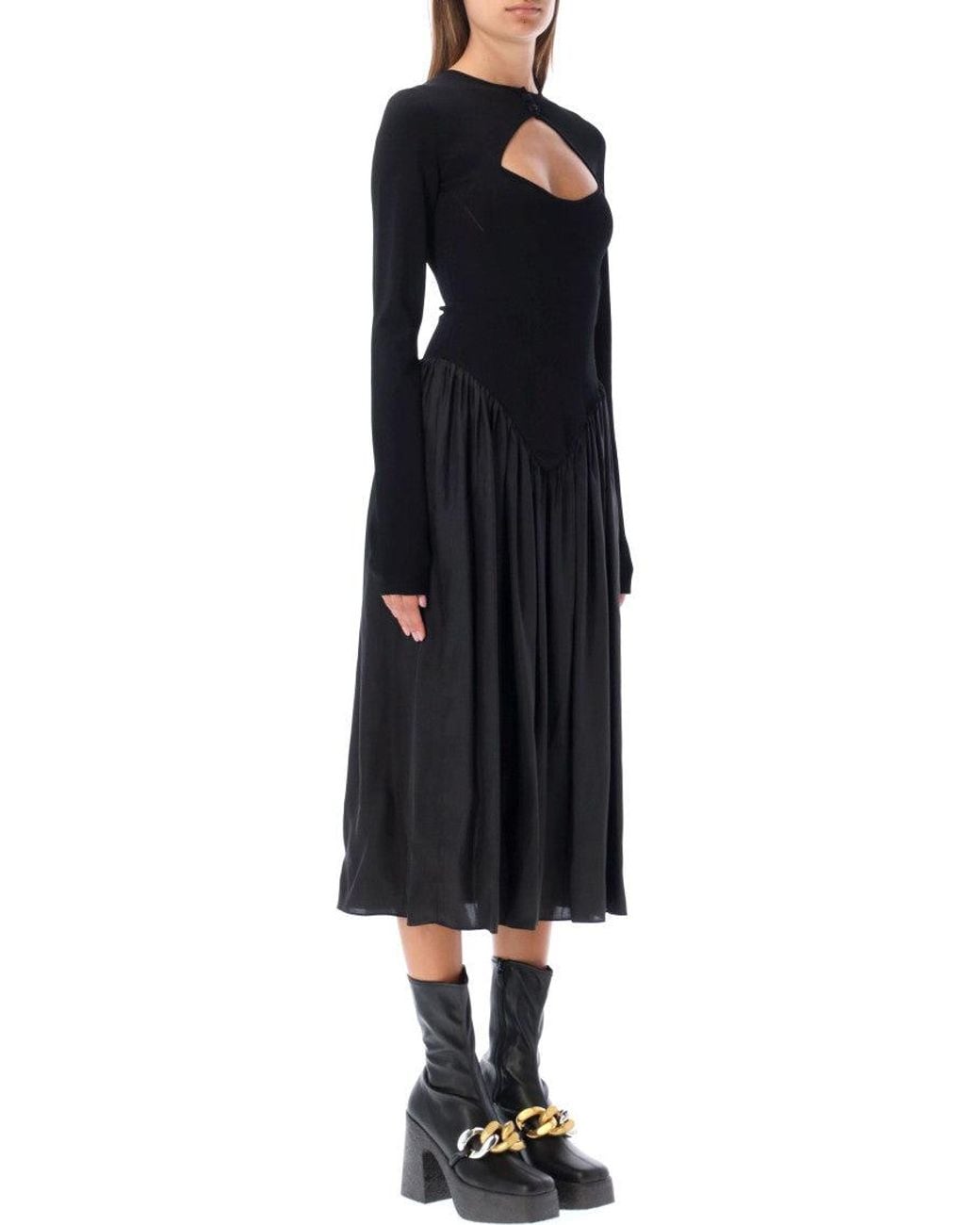 Stella McCartney Black Mock Collar Midi Dress
