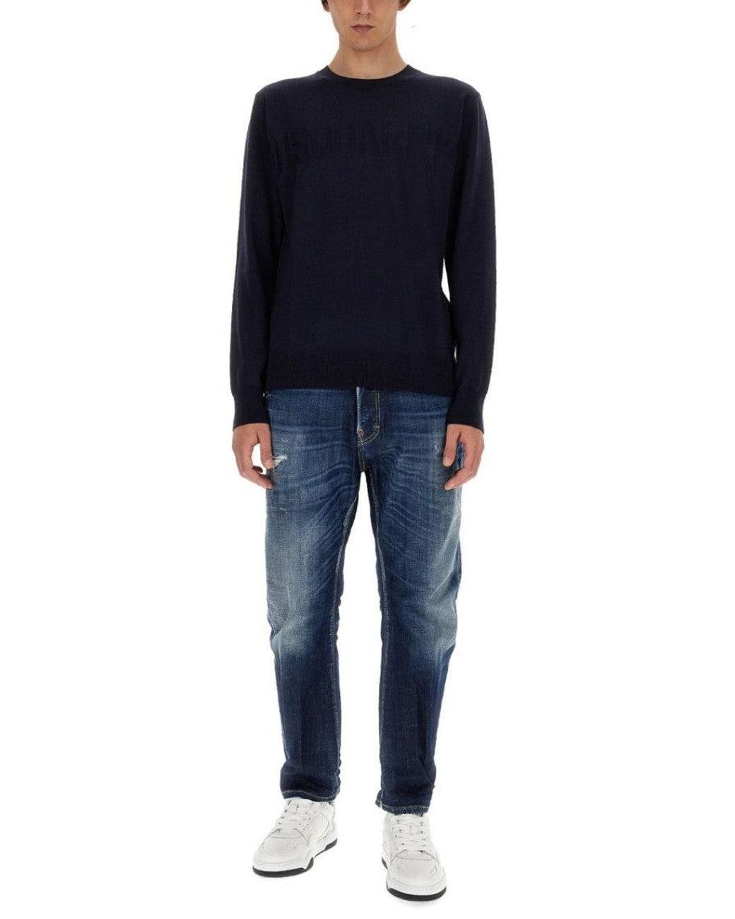 DSquared² Blue Logo Crew Neck Sweater for men