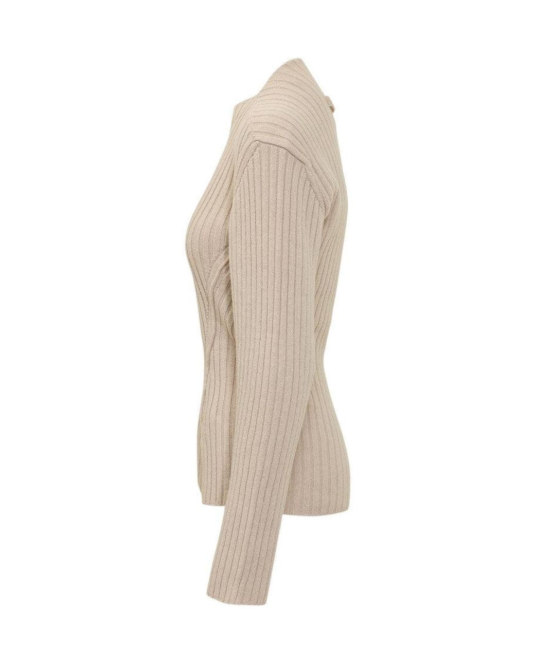 Victoria Beckham White Knitted Mock Collar Sweater