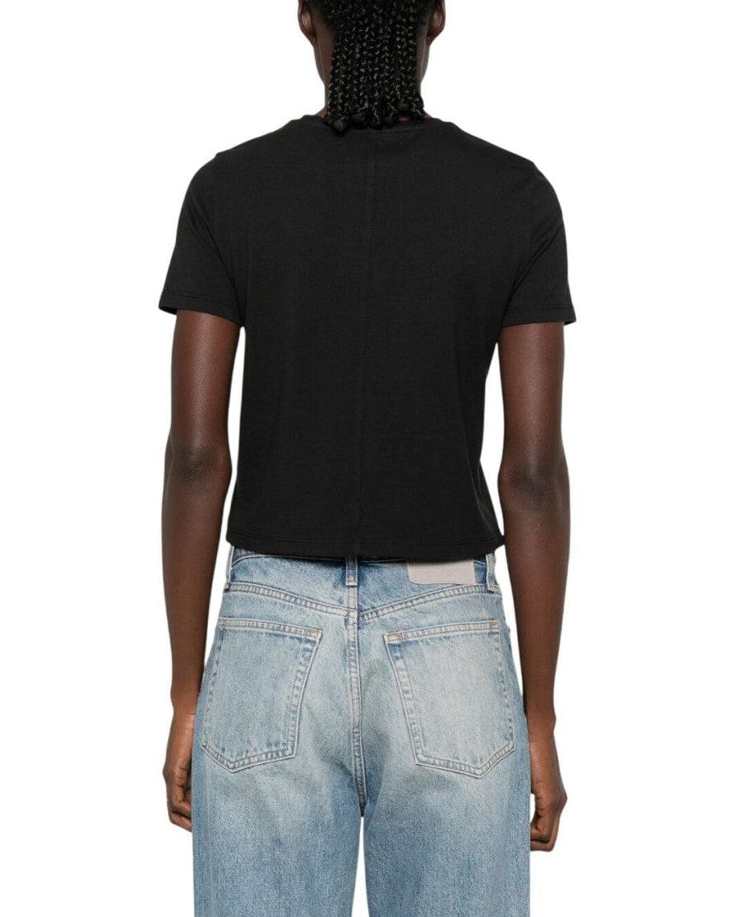 Alice & Olivia Black Embellished Round Neck T-Shirt