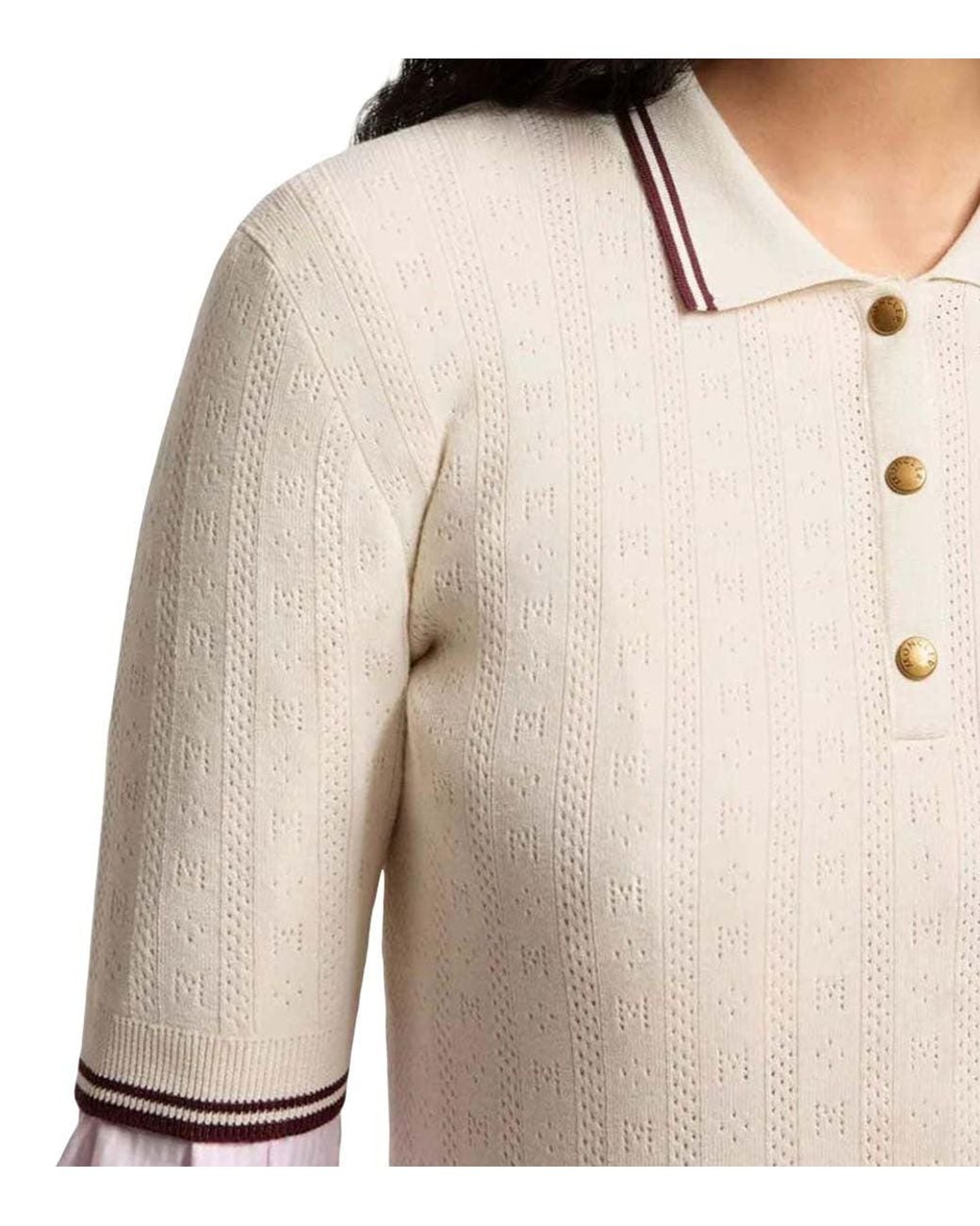 Moncler Natural Knitted Logo Polo Shirt