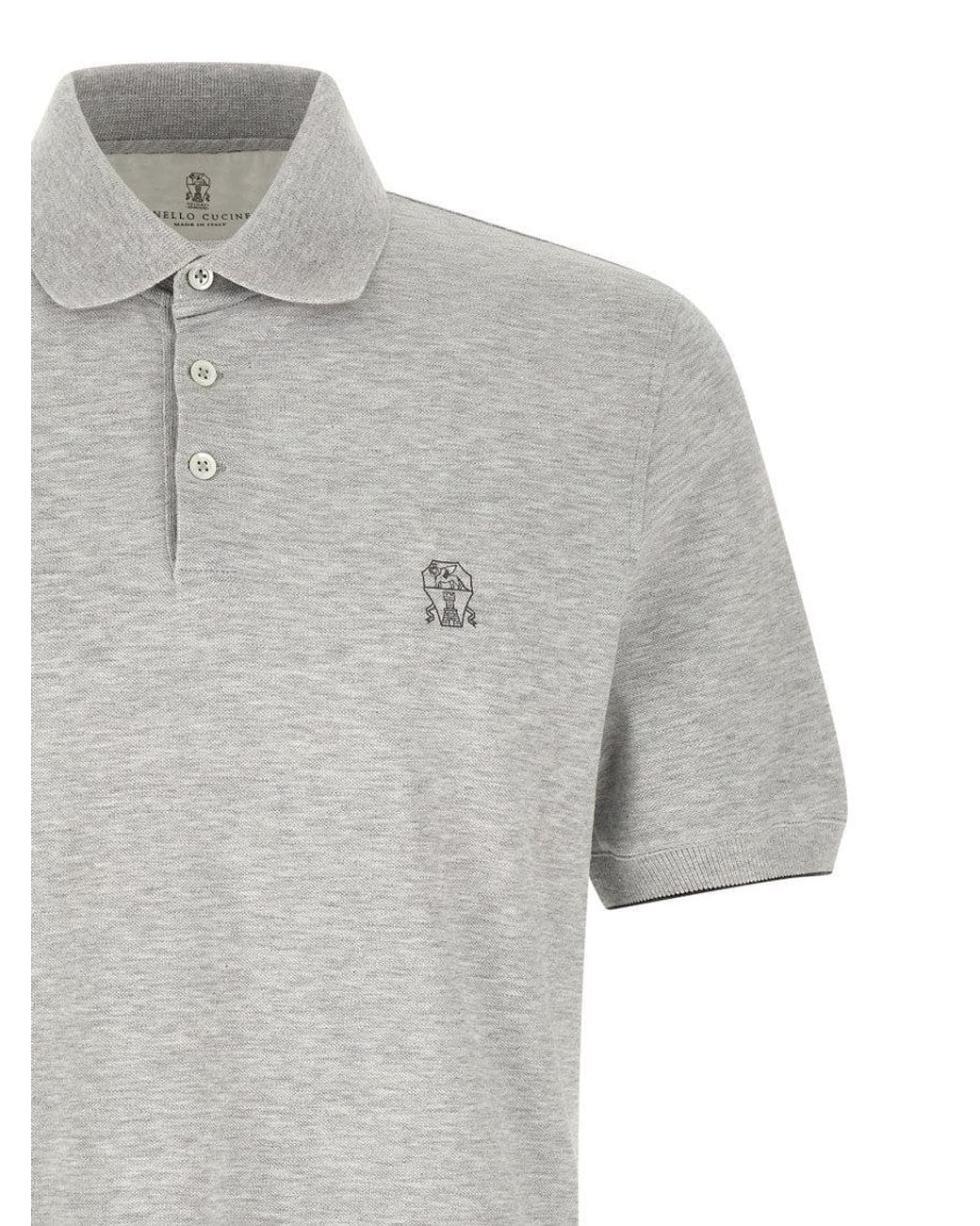 Brunello Cucinelli Gray Embroidery Logo Polo for men