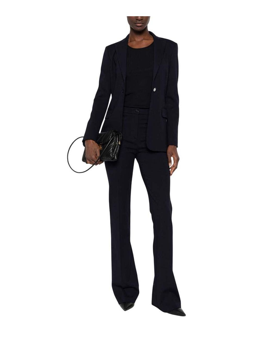 Pinko Blue Solid Notched Lapel Blazer