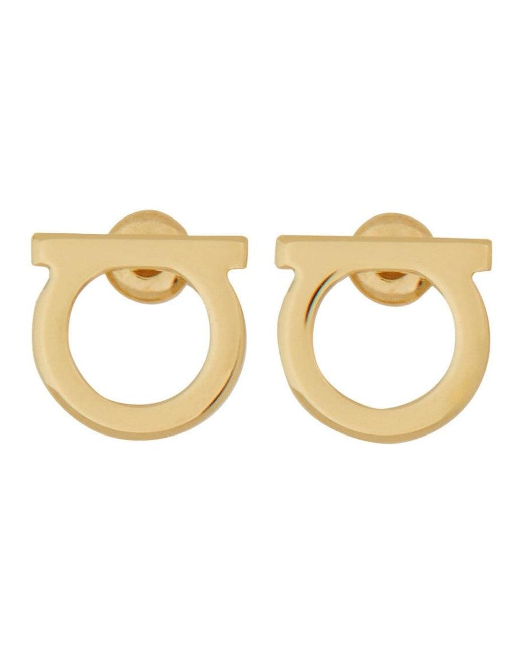 Ferragamo Metallic Golden Gancini Logo Stud Earrings