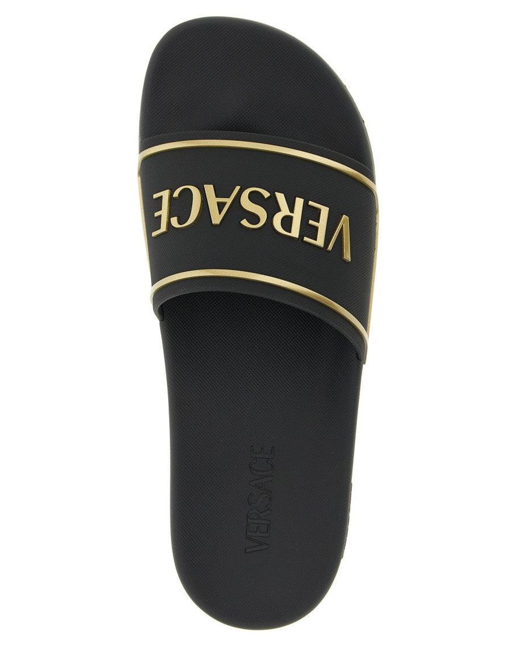 Versace Black Logo Embroidered Slides for men