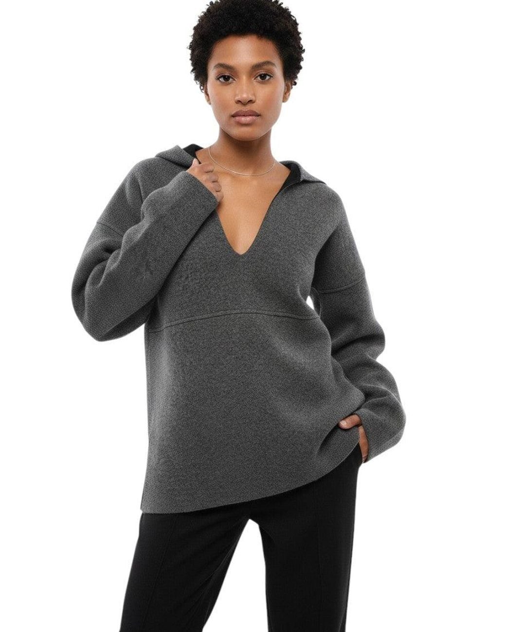 Jil Sander Black Solid V Neck Sweater