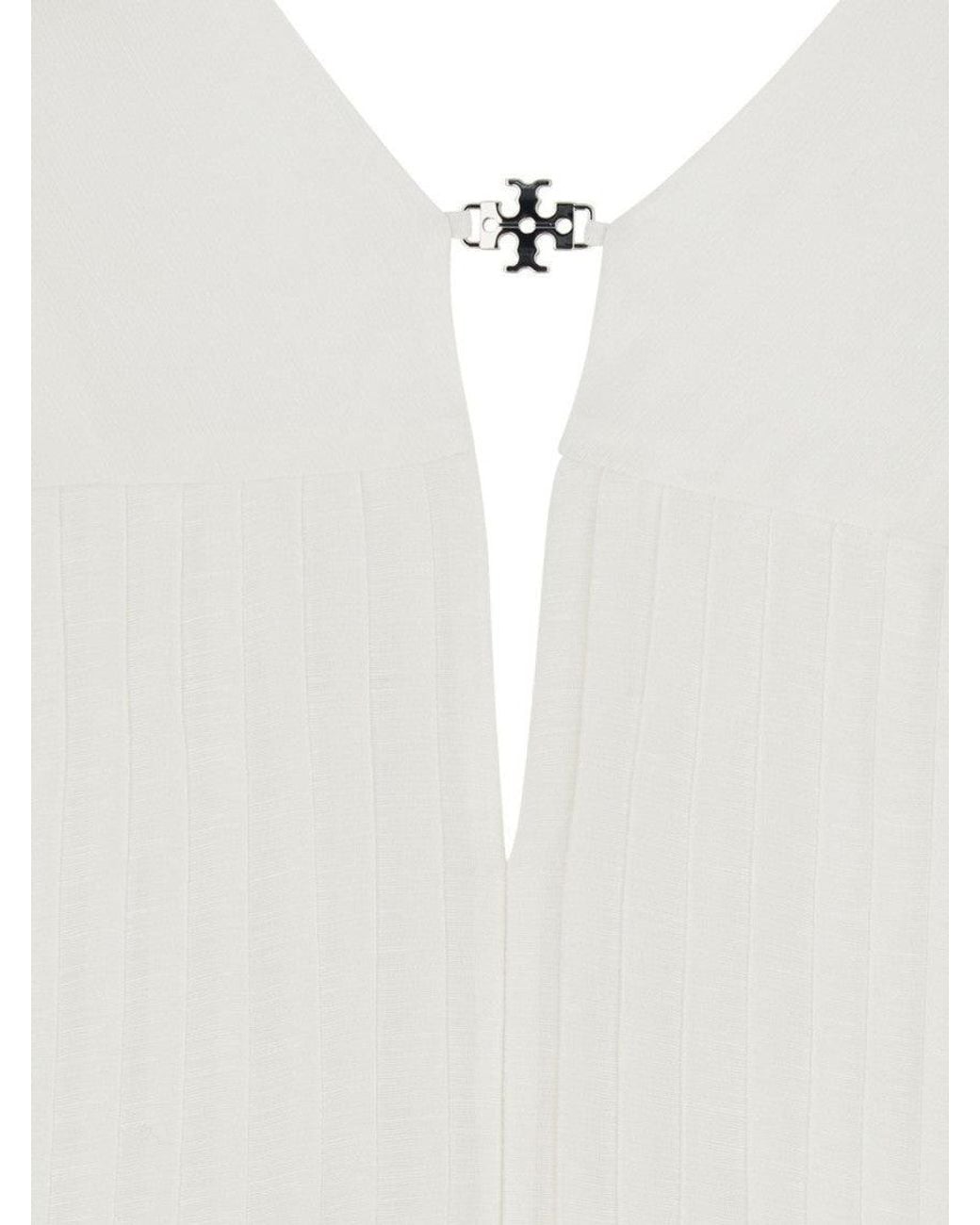 Tory Burch White V-Neck A-Line Dress