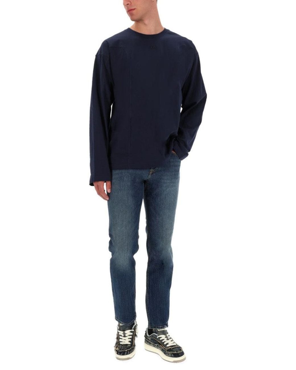 DIESEL Blue Solid Crew Neck T-Shirt for men