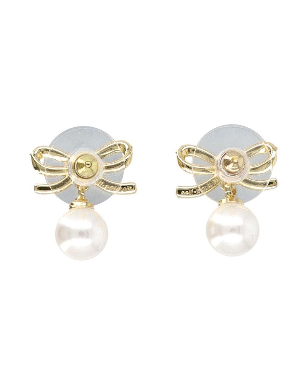 Self-Portrait Metallic 2 Cm Mini Bow Stud Earrings With Crystals And Faux Pearls