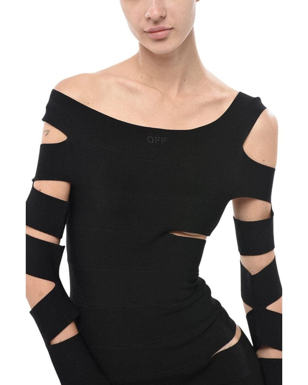Off-White c/o Virgil Abloh Black Off Shoulder Knee Length Dress