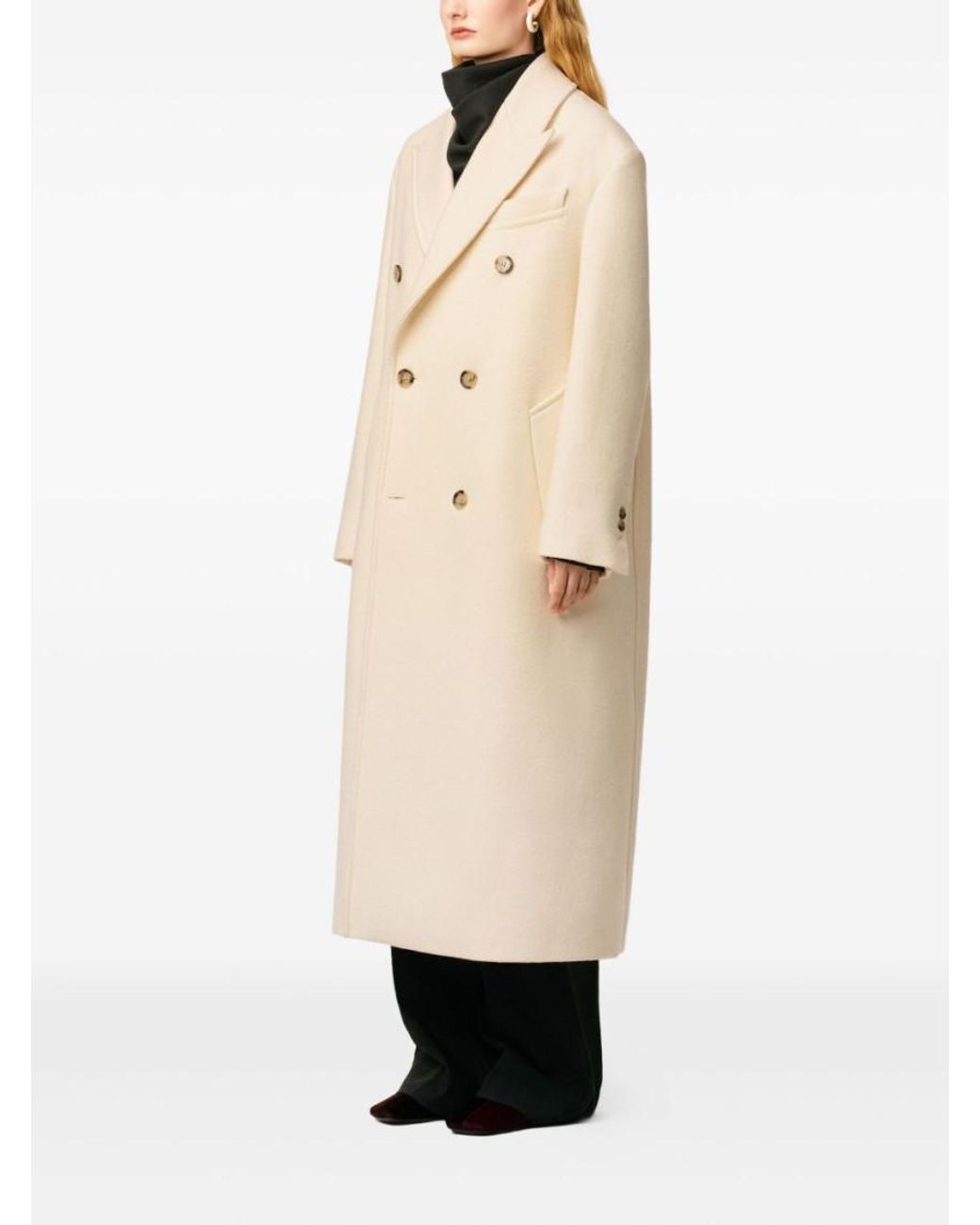 AMI Natural Long Double-Breasted Coat