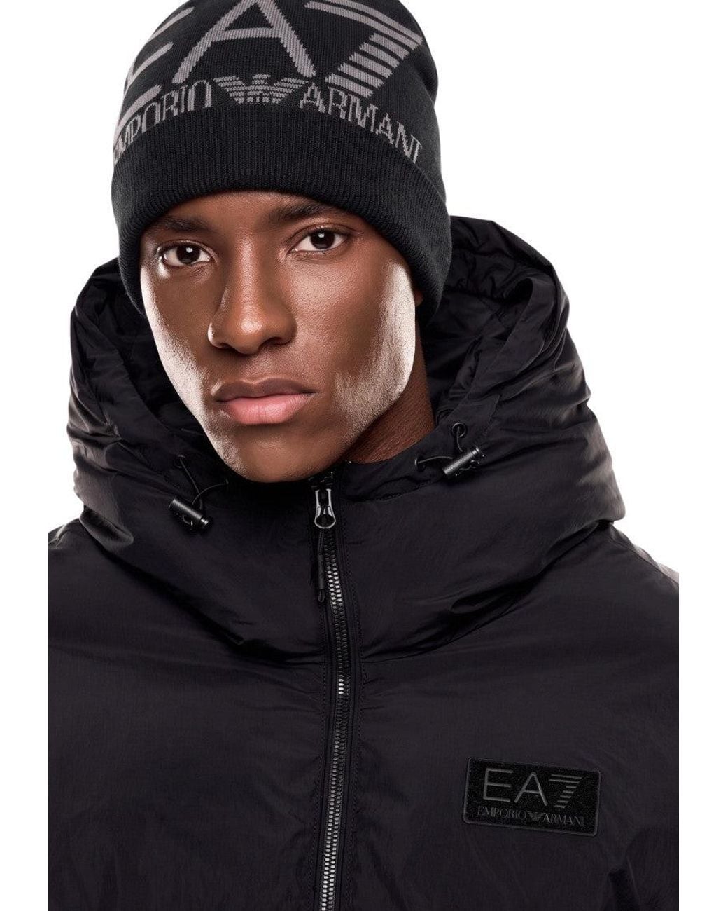 EA7 Black Logo Beanie Cap for men