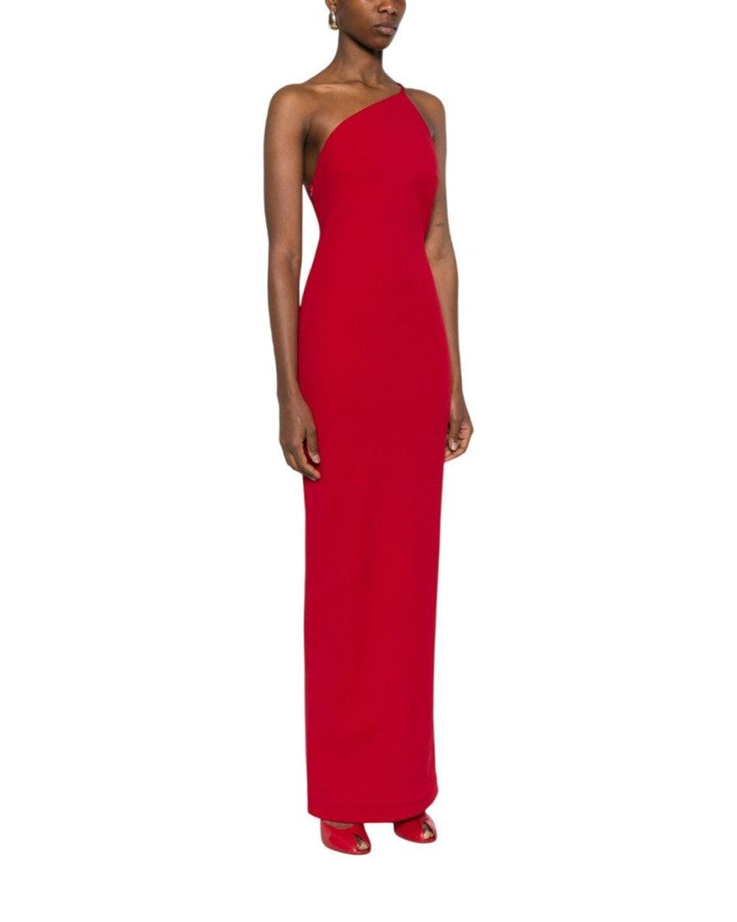 Solace London Red Solid One Shoulder Maxi Dress