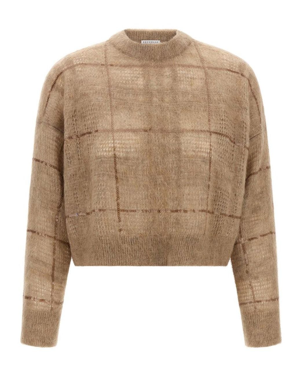 Brunello Cucinelli Natural Sequin Check Sweater