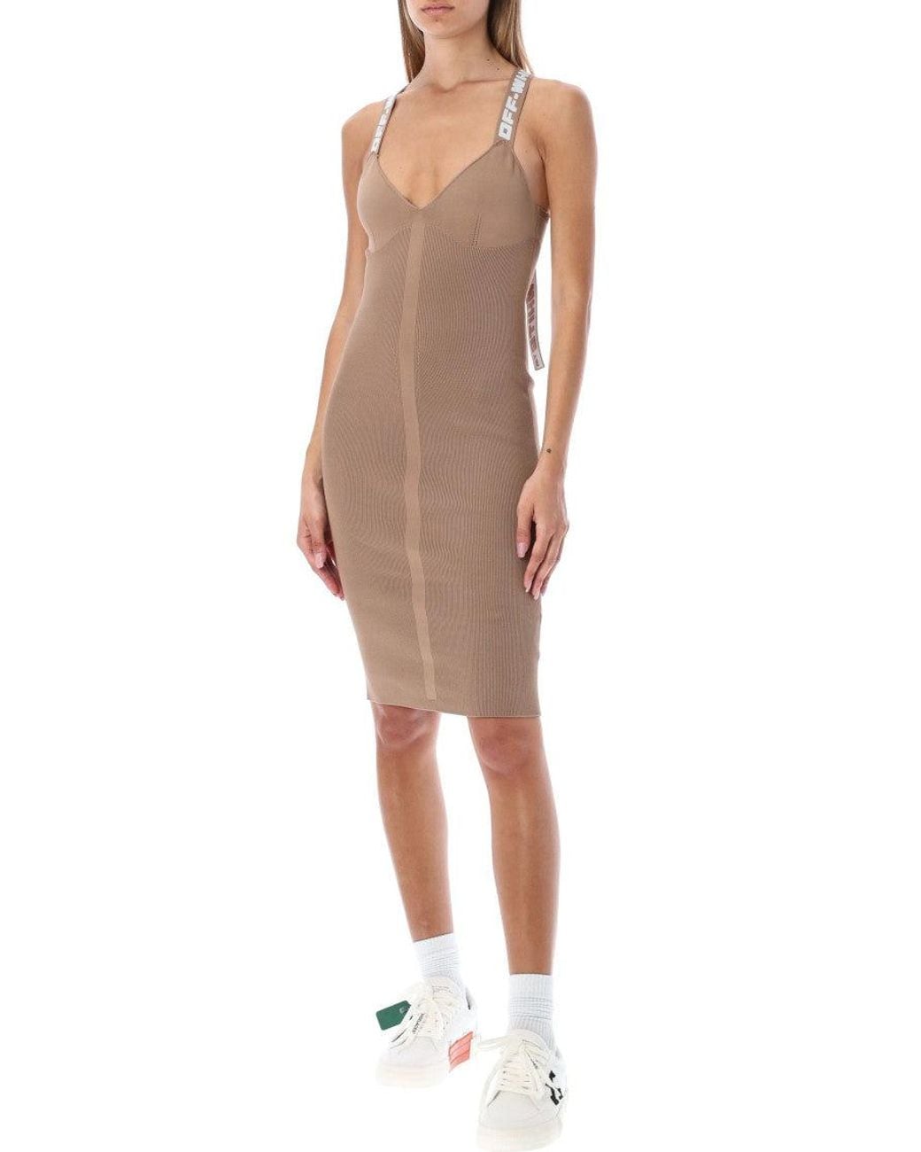 Off-White c/o Virgil Abloh Brown V Neck Knee Length Dress