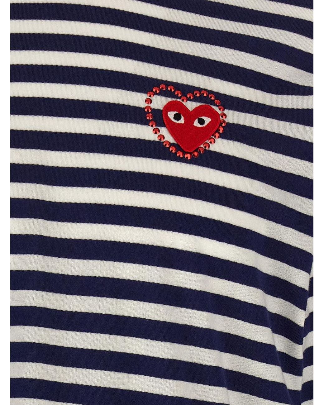 Comme des Garçons Blue Logo Patch Stripes T-Shirt