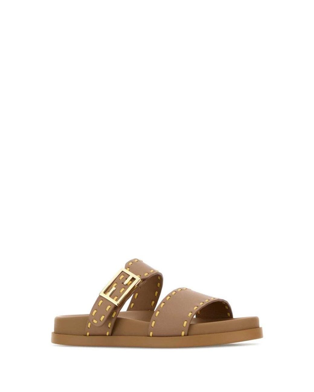 Fendi Brown Camel Studded Feel Slides