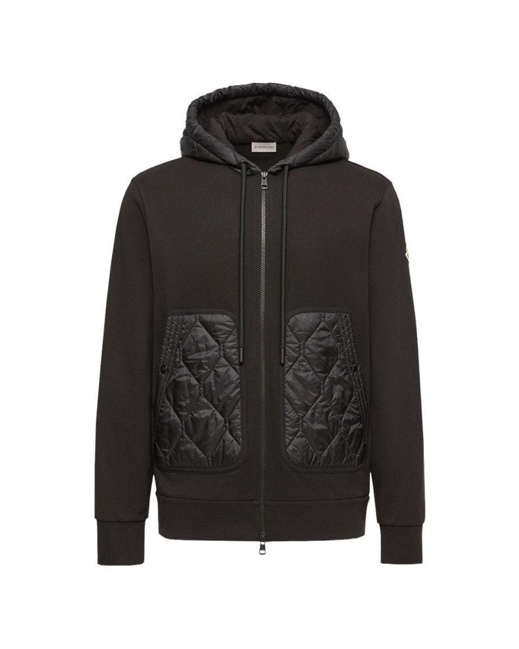 Moncler Black Quilted Zip Up Hoodie for men