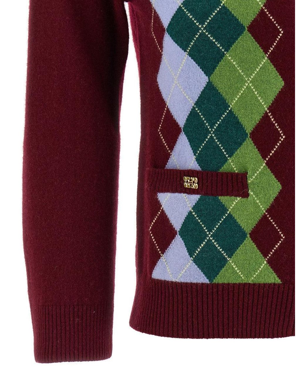 Ganni Red Check Cardigan