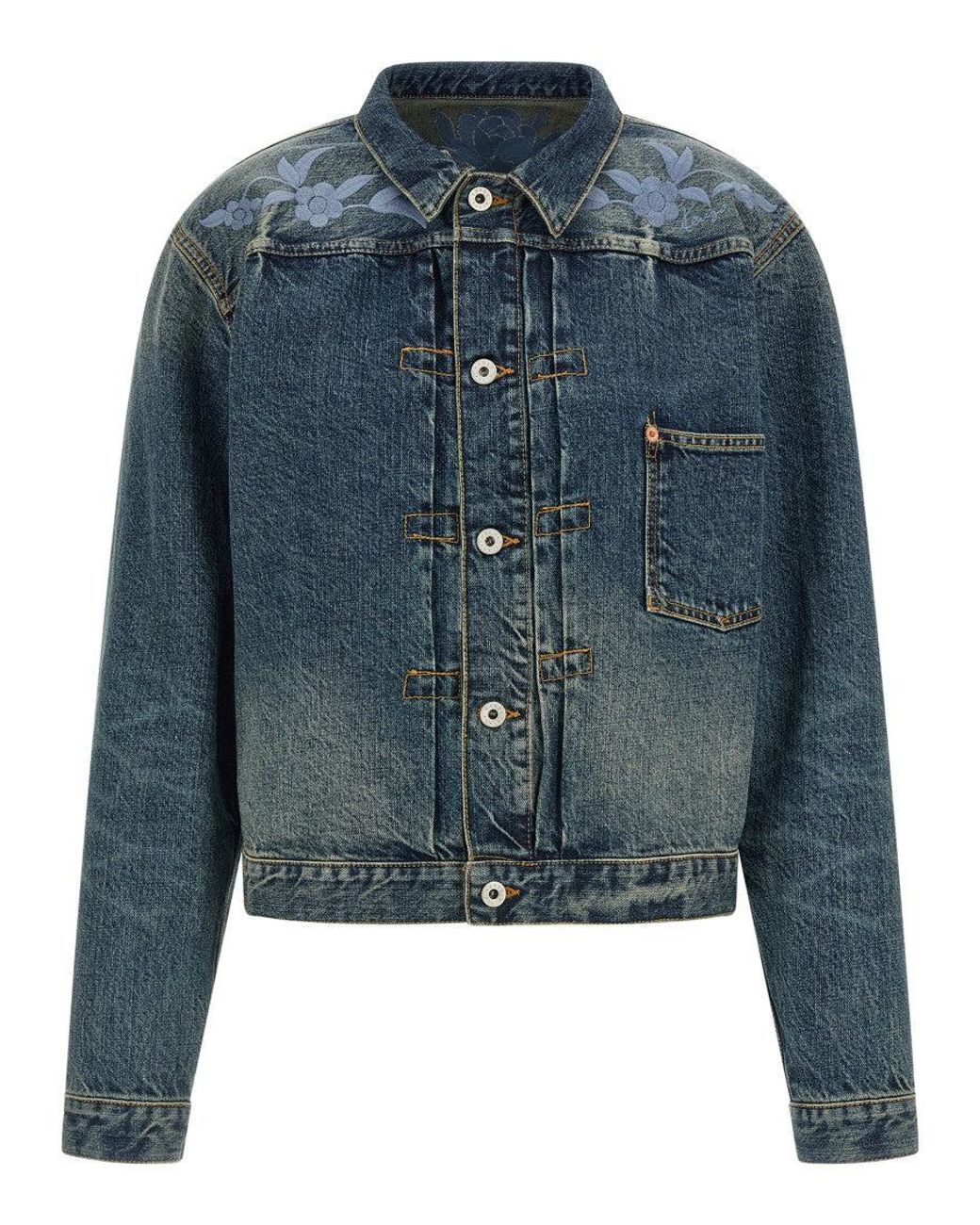 KENZO Blue Floral Embroidery Denim Jacket for men