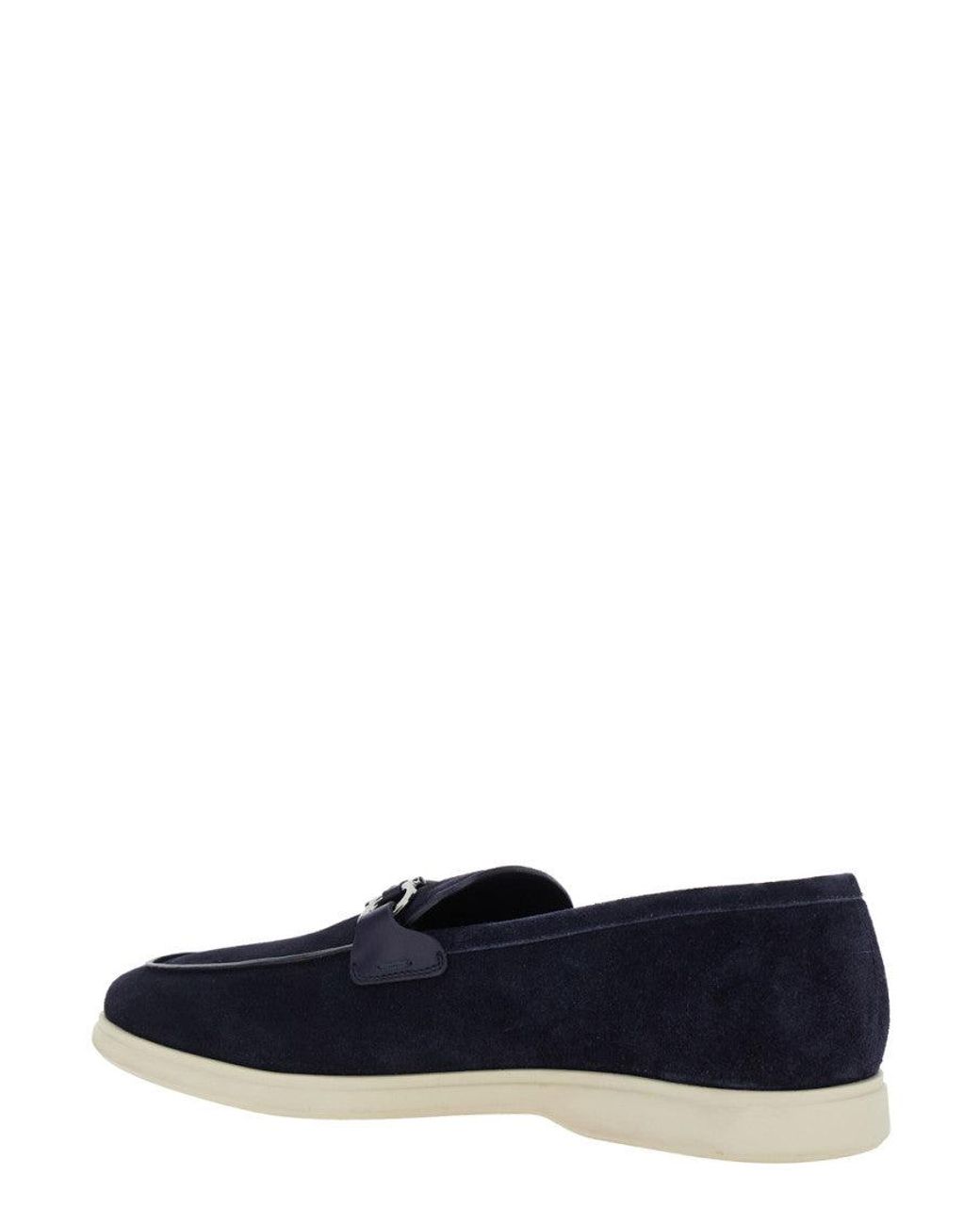 Ferragamo Blue 'Cosimo' Loafers With Metallic Hooks On The Front for men