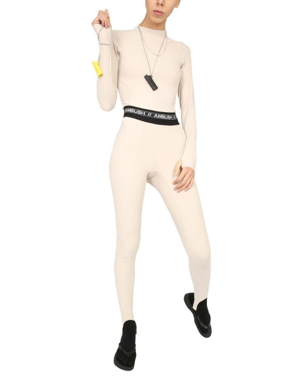 Ambush Natural Solid Mock Collar T-Shirt