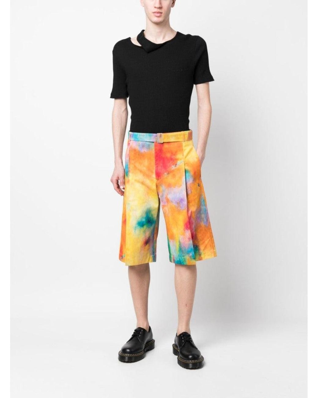 Etudes Studio Orange Tie-Dye Print Shorts for men