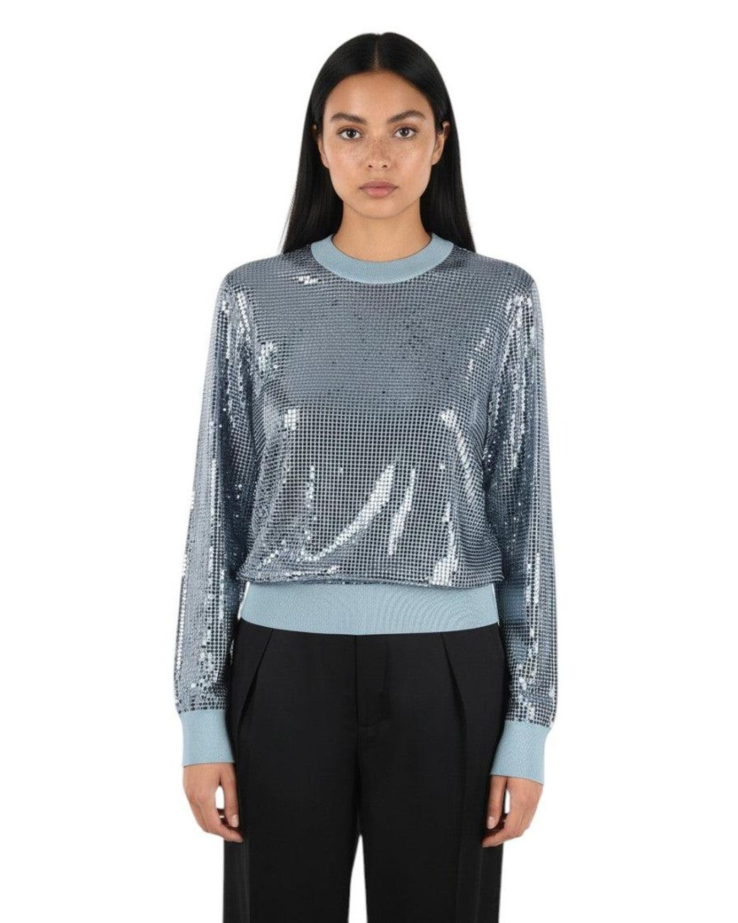Bottega Veneta Blue Embellished Crew Neck Sweater