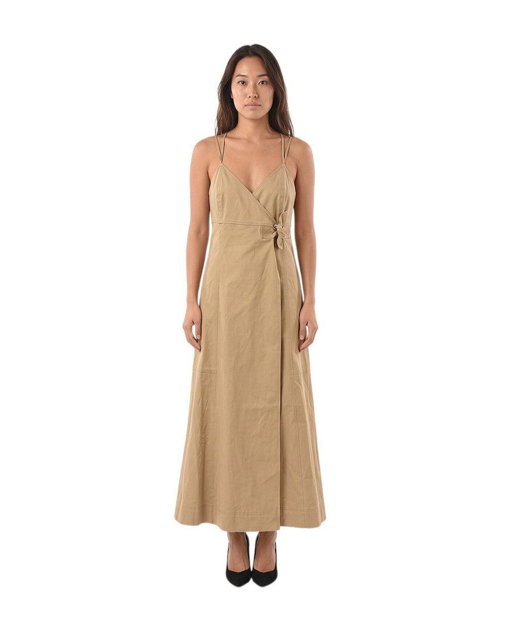 Ganni Natural Solid V Neck Maxi Dress