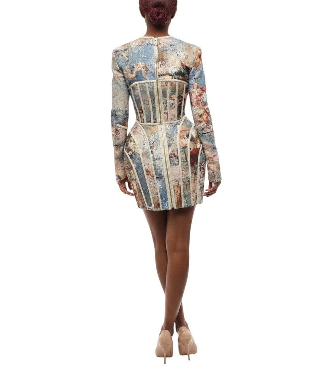 Balmain Brown Printed V Neck Mini Dress
