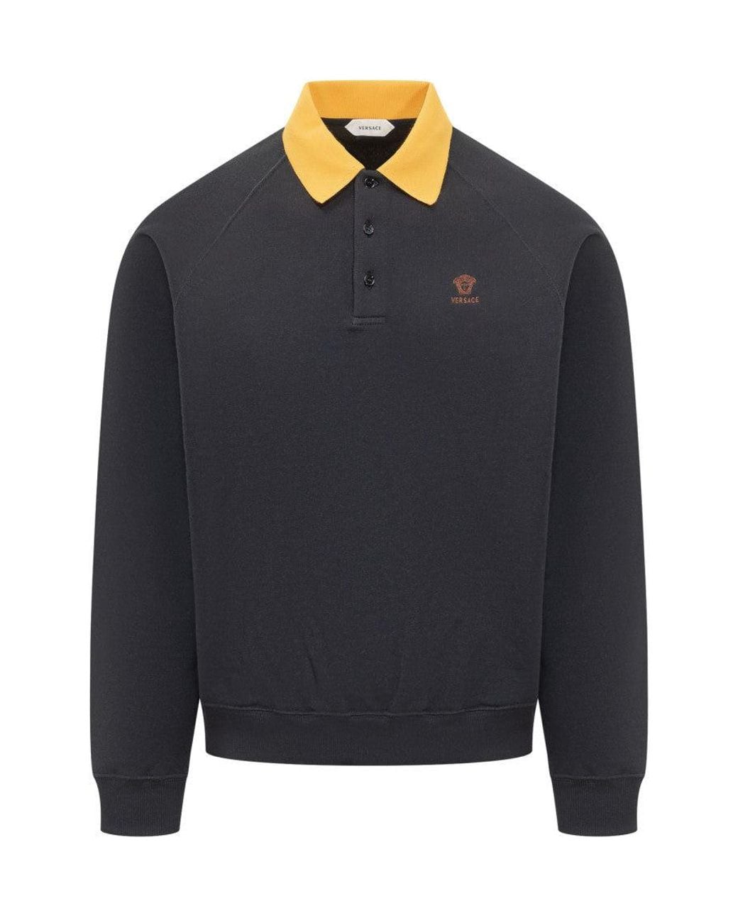 Versace Blue Solid Shirt Collar Sweatshirt for men