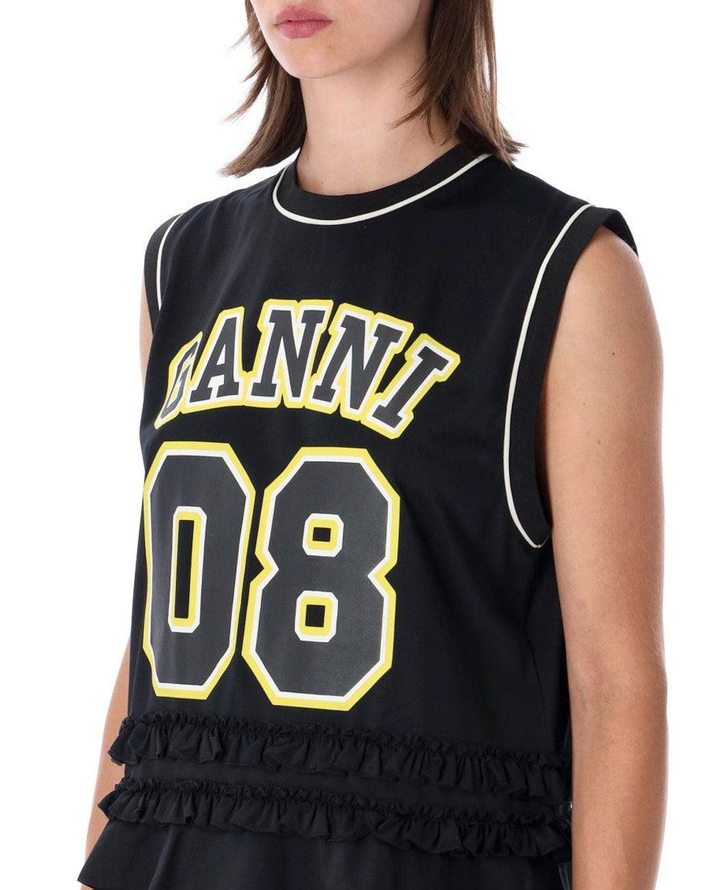 Ganni Black Graphic Crew Neck Top