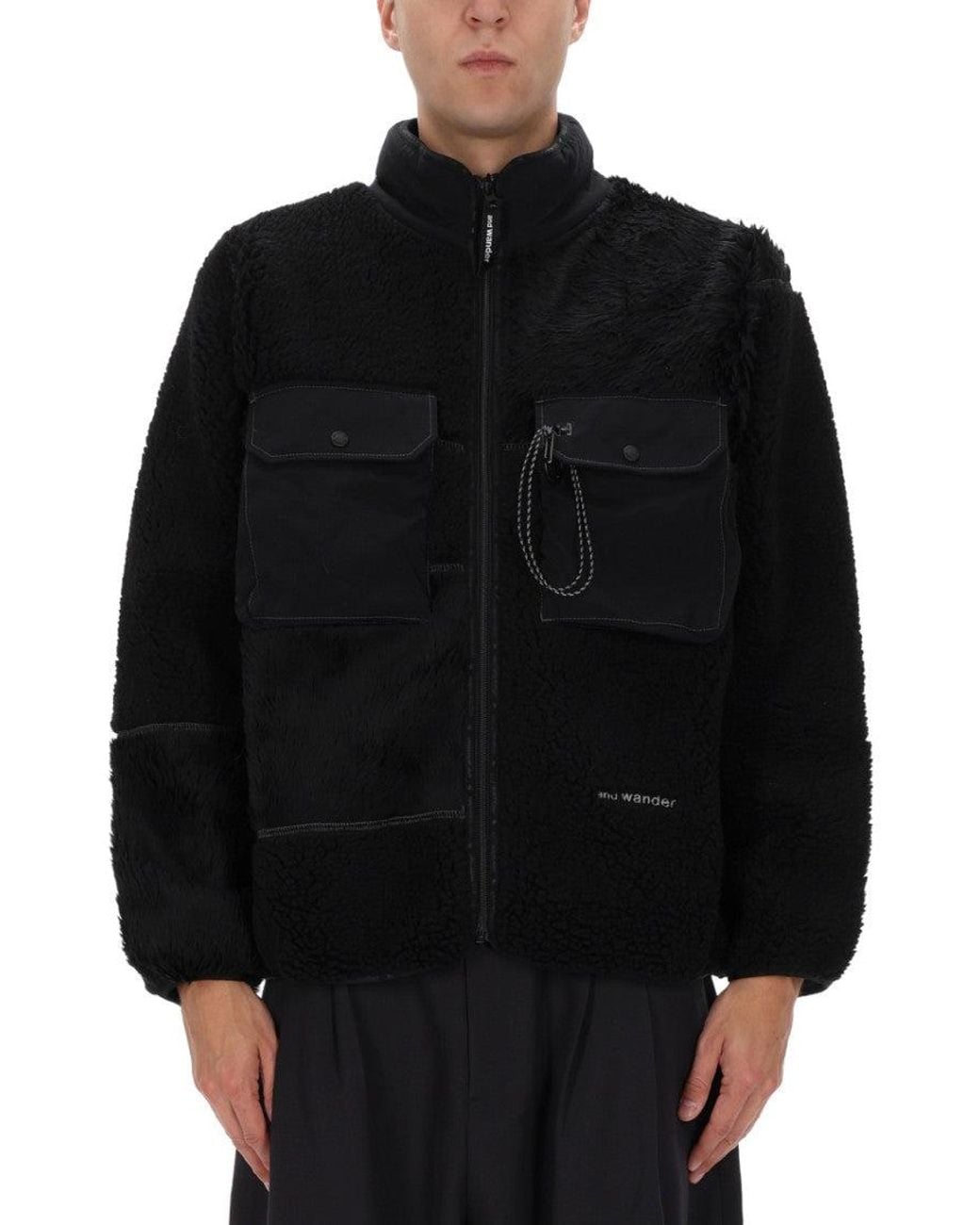 And Wander Black Mock Collar Jacket for men