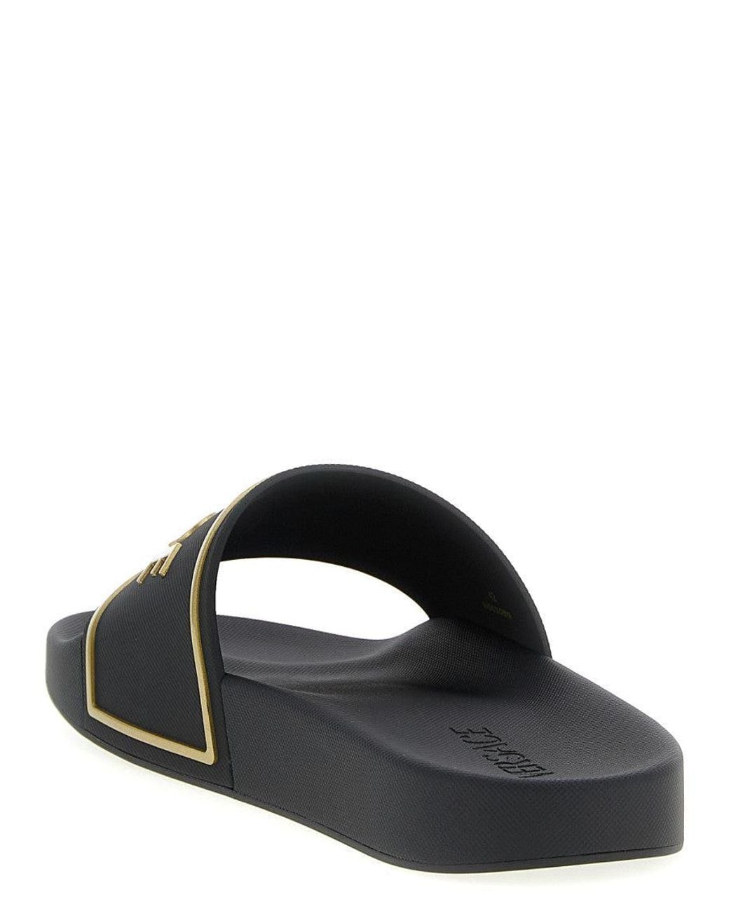 Versace Black Logo Embroidered Slides for men