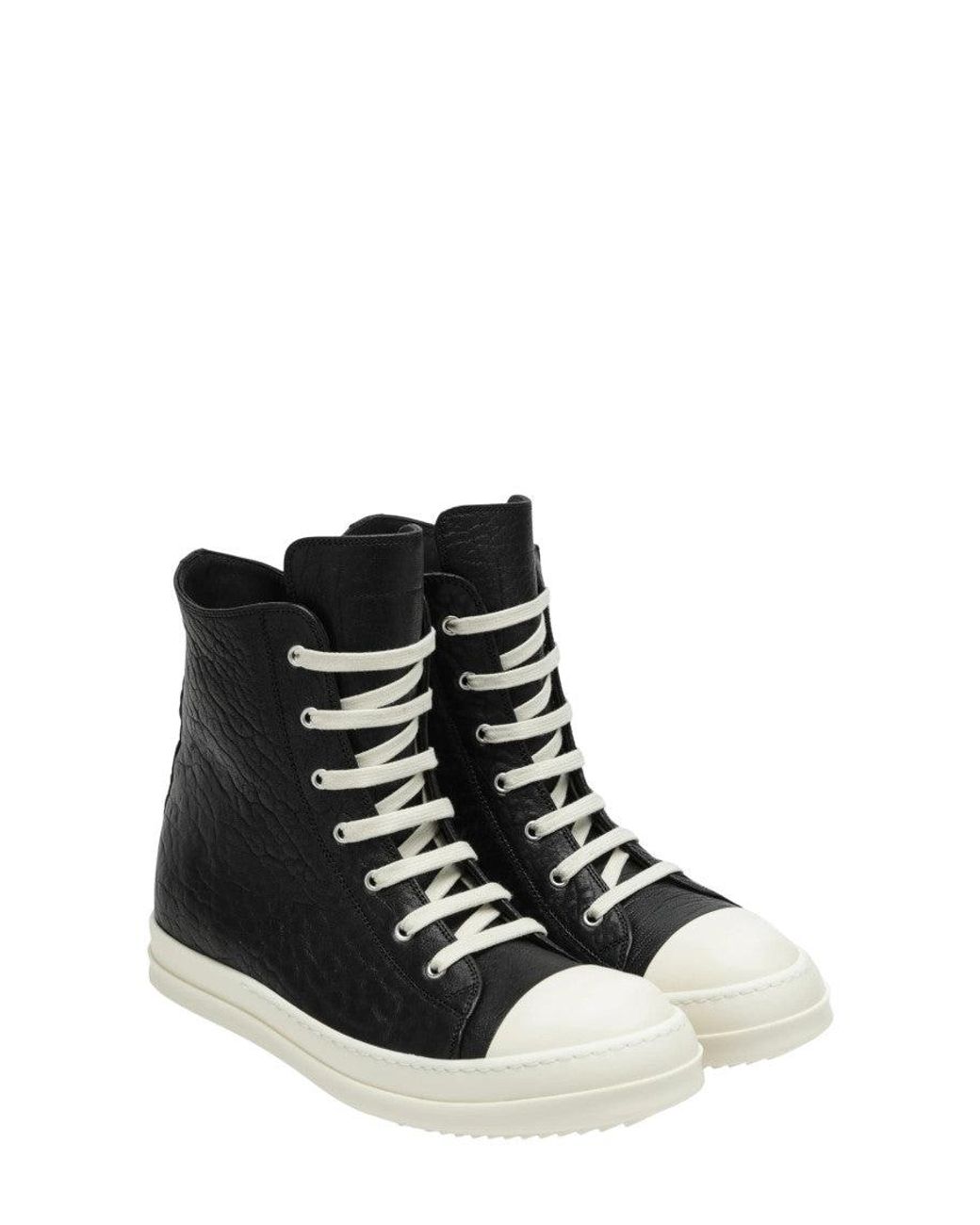 Rick Owens Black Textured High-Top Sneakers for men