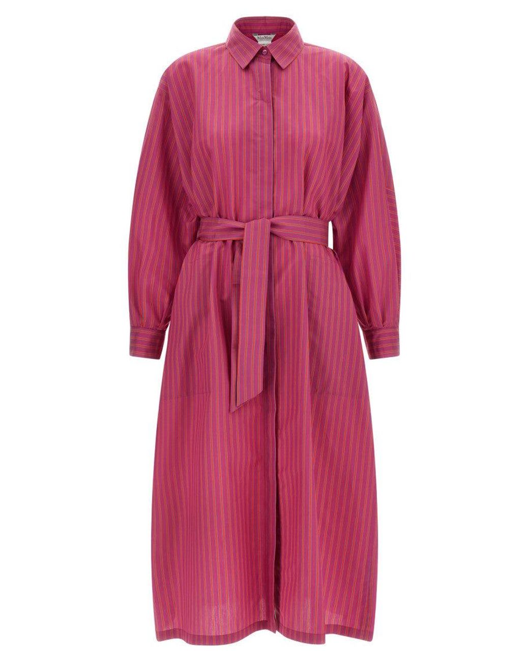 Max Mara Pink Stripes Belted Maxi Dress