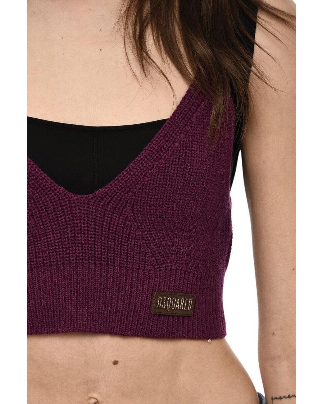 DSquared² Purple Knitted V Neck Top