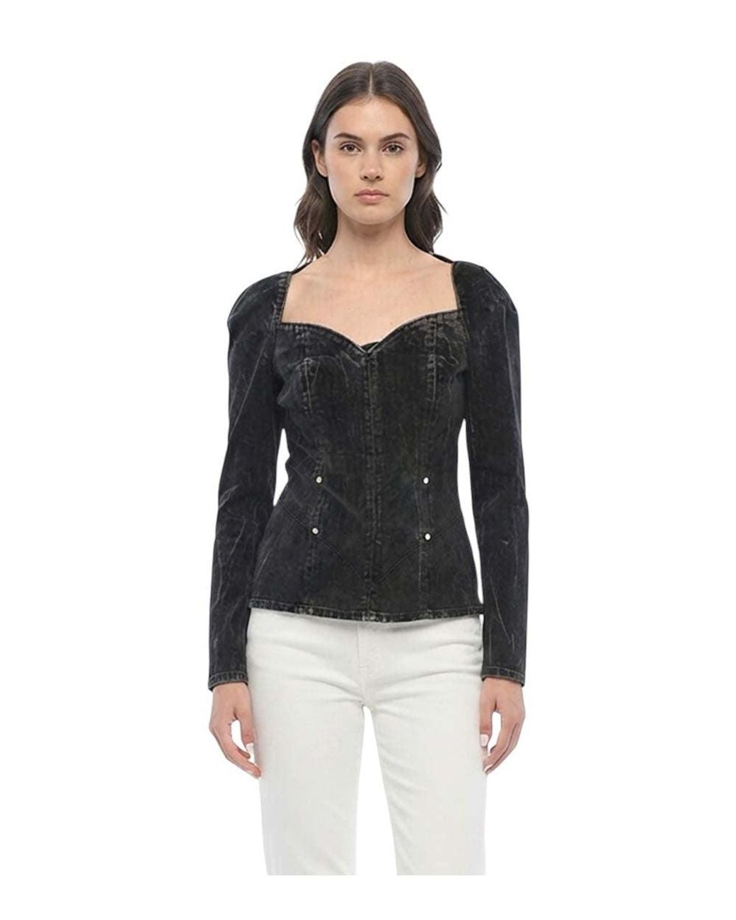 Stella McCartney Black Solid Sweet Heart Neck Top