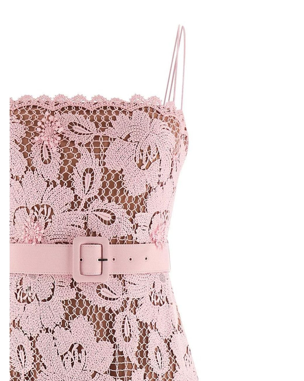 Self-Portrait Pink Crochet Lace Dress